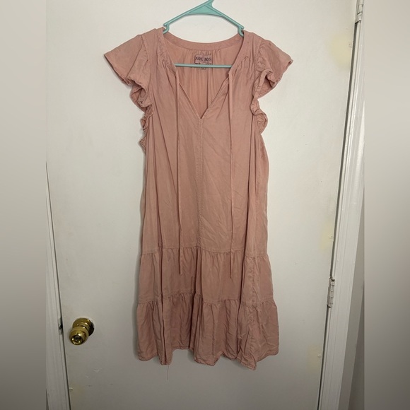 Knox Rose Women's Olive Green Flutter Sleeve Midi Dress Cap Sleeve Sz L - Picture 1 of 5